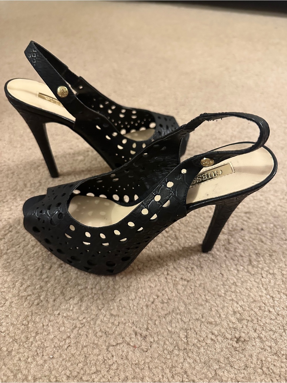 Guess Lattice Slingback Peep Toe Heels